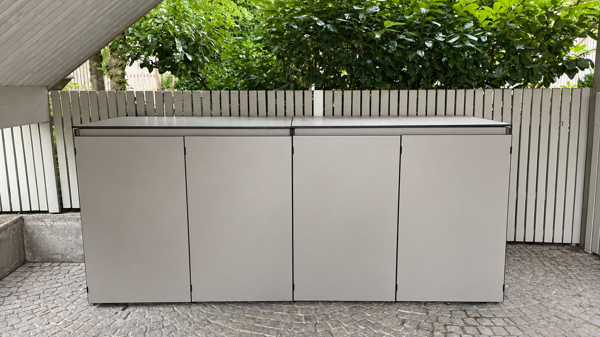 HIDEA Quattro Design Mülltonnenbox aus HPL für 4 Mülltonnen in Grau